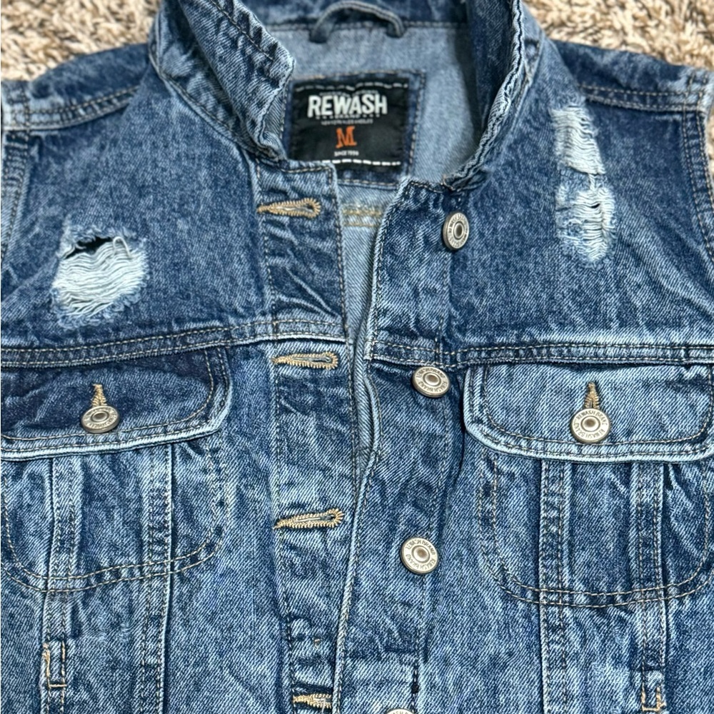 Rewash Distressed Blue Denim Vest